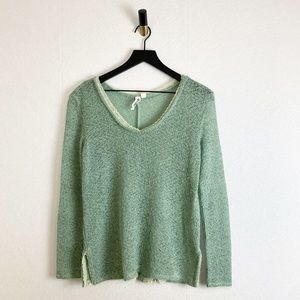 Others Follow Sage Green Mint Lightweight Sweater Lace Trim Sparrow Loose Knit